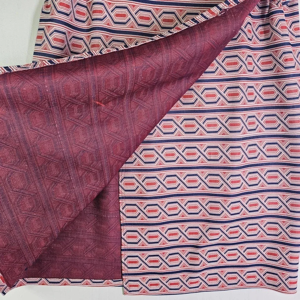 Vintage 70s Wrap Skirt Textured‎ Geometric L? Navy Red Ivory Knee Length Pencil
